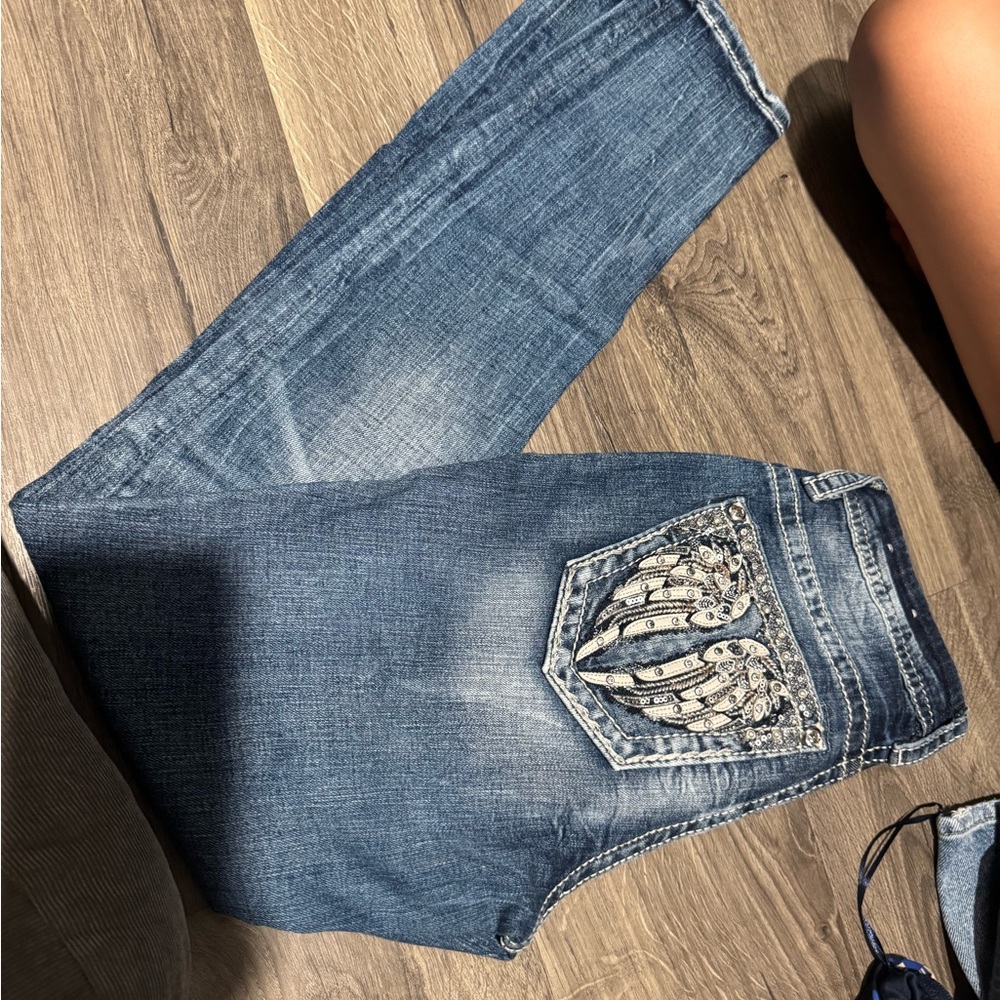 Miss Me Blue Skinny Jeans with Embellished Back